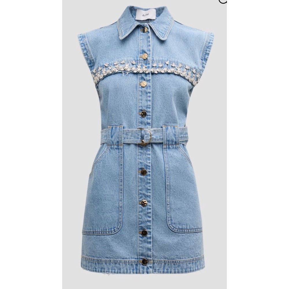 ACLER‎ Sleeveless Denim Dress Embellished Belted Shirt Dress Mini